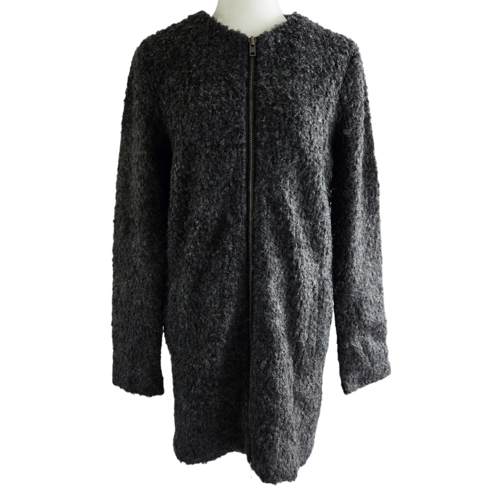 Kimchi Blue Wool Blend Black Fuzzy Collarless Zip Teddy Coat Urban Outfitters